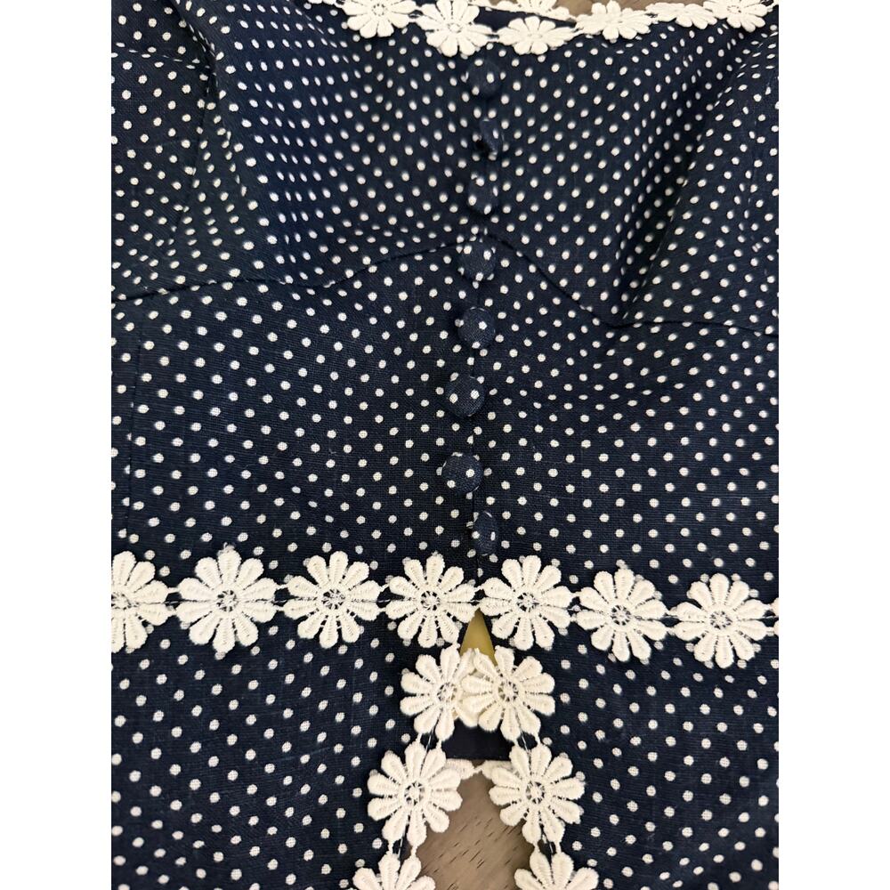 New Kourt blue & white Kassandra polka dot daisy blouse size 8 $147 - Picture 5 of 7